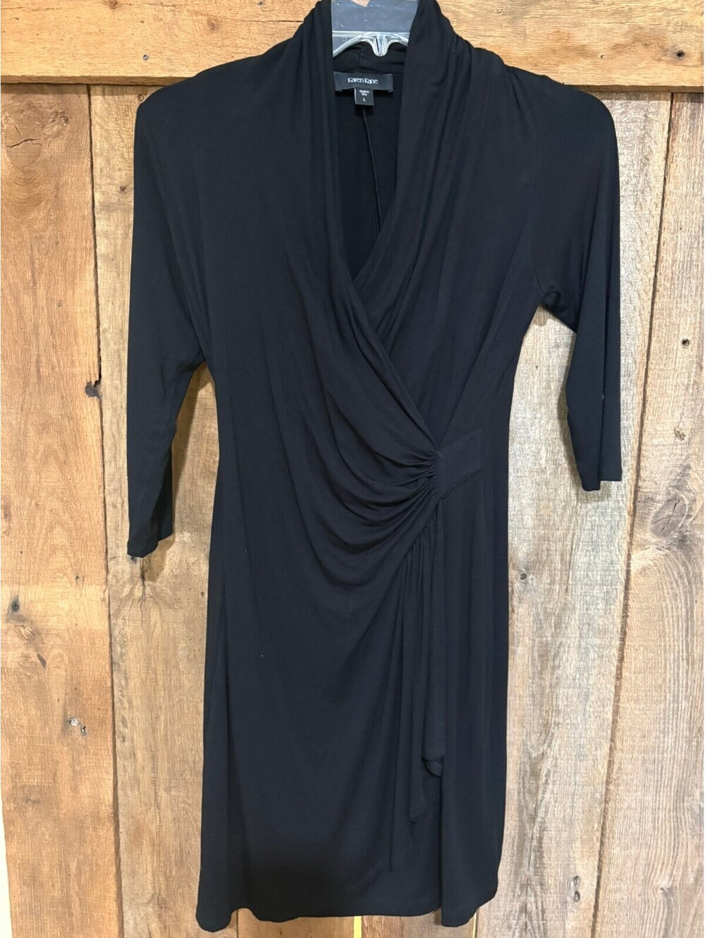 Karen Kane 3/4 Sleeve Cascade Wrap Dress Black Large